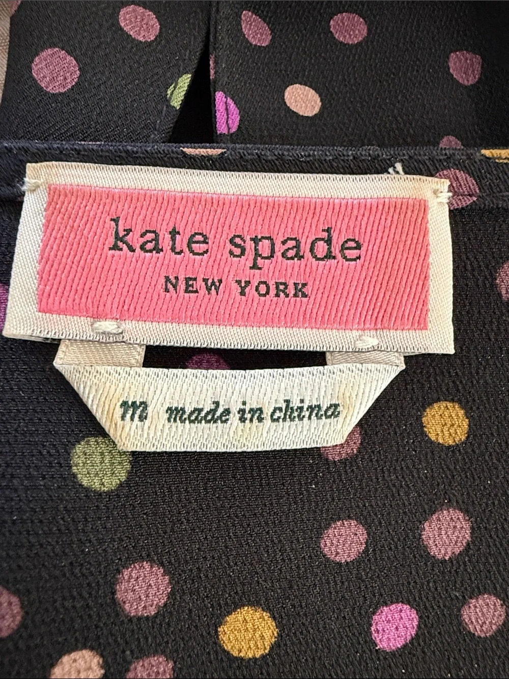kate spade Disco Dot Wrap top Black Multicolor Dot V-Neck Peplum w/belt